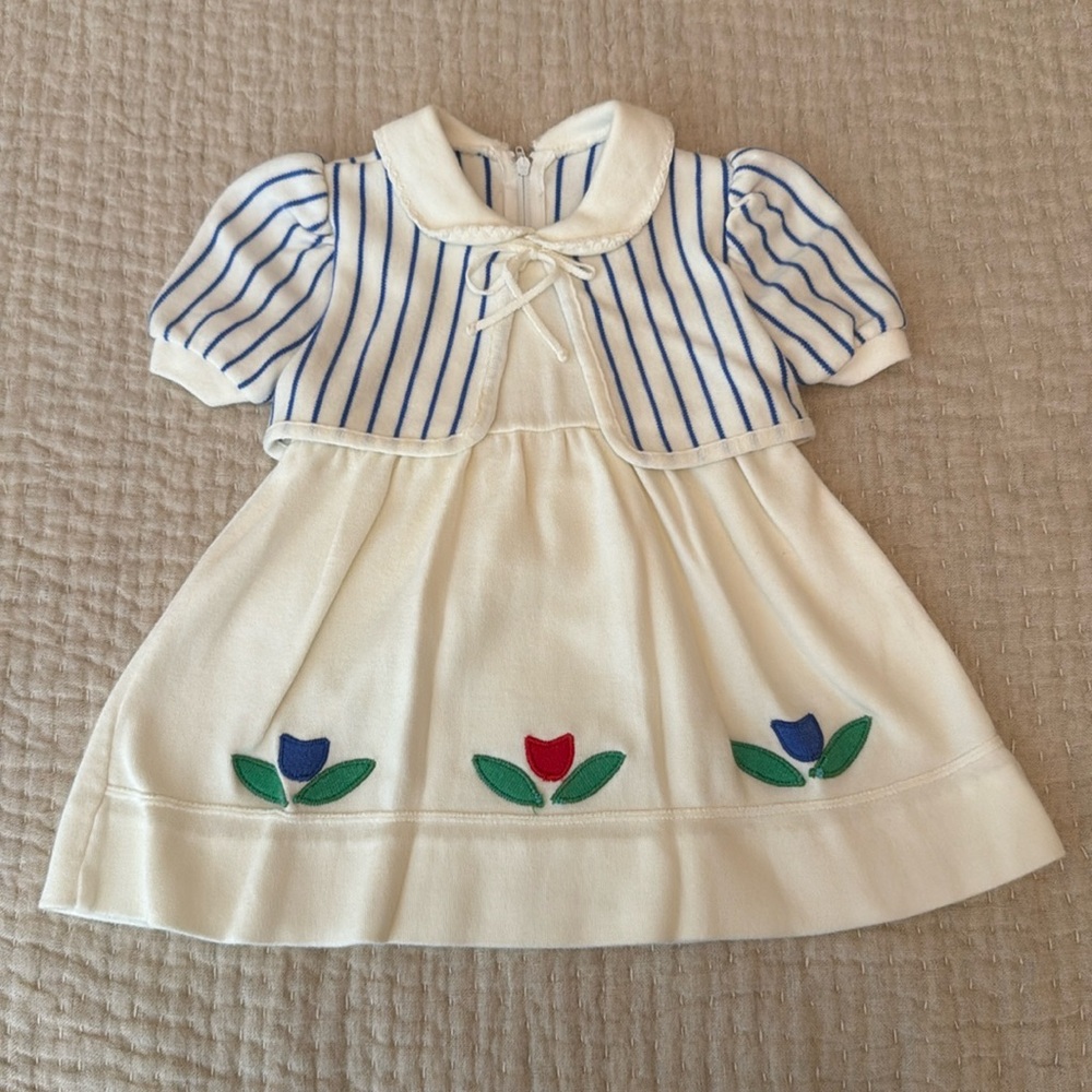 Vintage girls dress with embroidered flowers and attached jacket